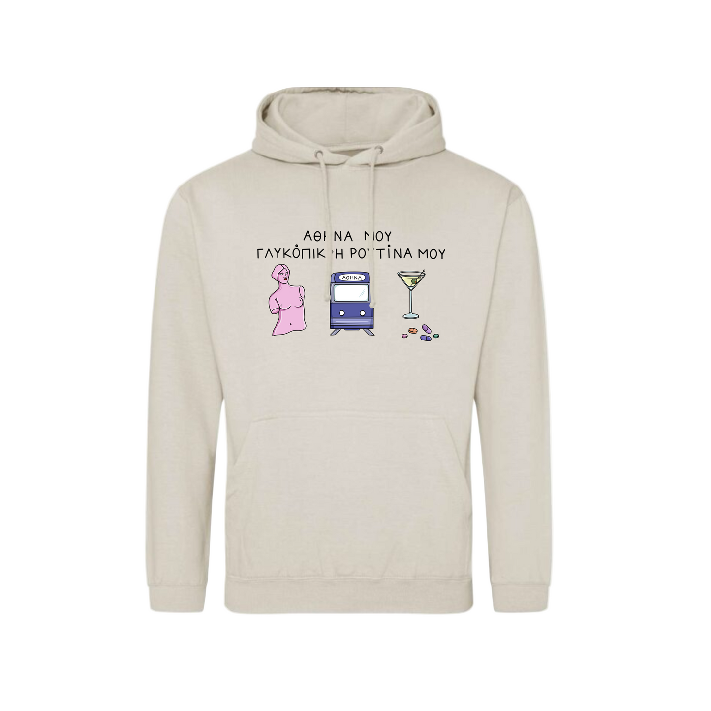Natural Stone hoodie with graphic design and text on a white background

